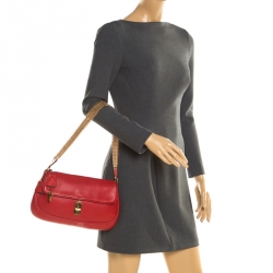 Pre Owned Prada Red Leather Turn-lock Shoulder Bag