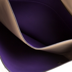 Pre Owned Prada Cream/Purple Leather Vitello Soft Double Bag