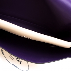 Pre Owned Prada Cream/Purple Leather Vitello Soft Double Bag