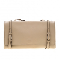 Pre Owned Prada Cream/Purple Leather Vitello Soft Double Bag