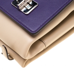 Pre Owned Prada Cream/Purple Leather Vitello Soft Double Bag