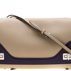 Pre Owned Prada Cream/Purple Leather Vitello Soft Double Bag