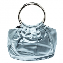 Pre Owned Prada Light Blue Satin Double Circle Micro Bag