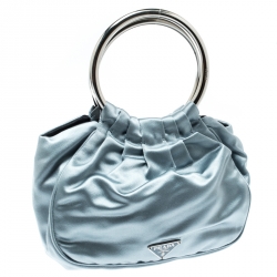 Pre Owned Prada Light Blue Satin Double Circle Micro Bag