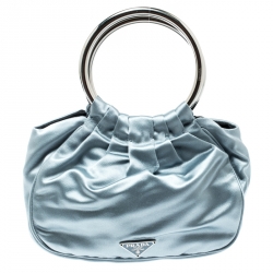 Pre Owned Prada Light Blue Satin Double Circle Micro Bag