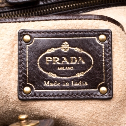 Pre Owned Prada Brown Woven Leather Large Madras Tote