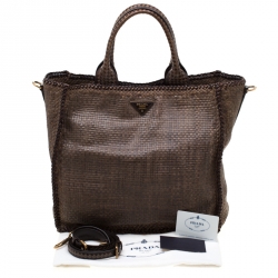 Pre Owned Prada Brown Woven Leather Large Madras Tote