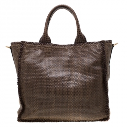 Pre Owned Prada Brown Woven Leather Large Madras Tote