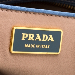Pre Owned Prada Light Blue Ostrich Medium Double Zip Tote