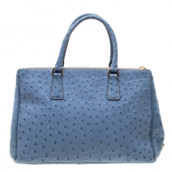 Pre Owned Prada Light Blue Ostrich Medium Double Zip Tote