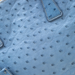 Pre Owned Prada Light Blue Ostrich Medium Double Zip Tote