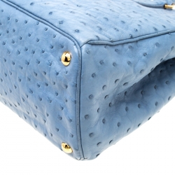 Pre Owned Prada Light Blue Ostrich Medium Double Zip Tote