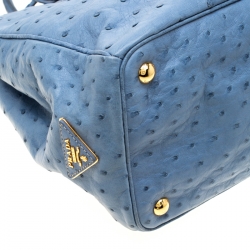 Pre Owned Prada Light Blue Ostrich Medium Double Zip Tote