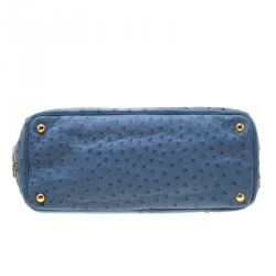 Pre Owned Prada Light Blue Ostrich Medium Double Zip Tote