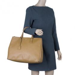 Pre Owned Prada Camel Brown Saffiano Large Double Zip Tote
