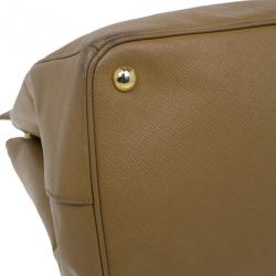 Pre Owned Prada Camel Brown Saffiano Large Double Zip Tote