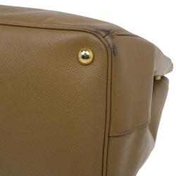 Pre Owned Prada Camel Brown Saffiano Large Double Zip Tote
