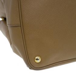 Pre Owned Prada Camel Brown Saffiano Large Double Zip Tote