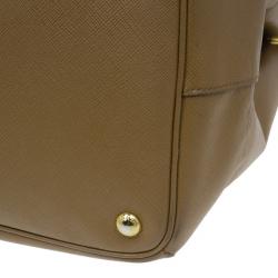 Pre Owned Prada Camel Brown Saffiano Large Double Zip Tote