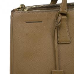 Pre Owned Prada Camel Brown Saffiano Large Double Zip Tote