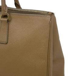 Pre Owned Prada Camel Brown Saffiano Large Double Zip Tote