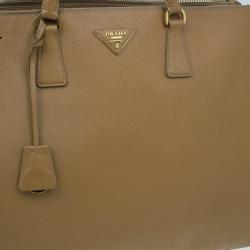 Pre Owned Prada Camel Brown Saffiano Large Double Zip Tote
