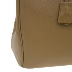 Pre Owned Prada Camel Brown Saffiano Large Double Zip Tote