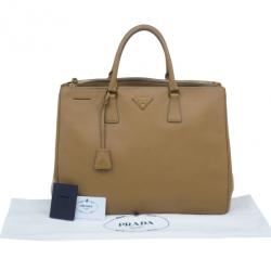 Pre Owned Prada Camel Brown Saffiano Large Double Zip Tote