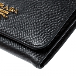 Pre Owned Prada Black Saffiano Leather Tri Fold Wallet 