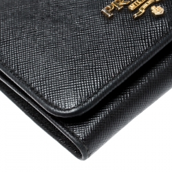 Pre Owned Prada Black Saffiano Leather Tri Fold Wallet 