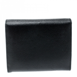 Pre Owned Prada Black Saffiano Leather Tri Fold Wallet 