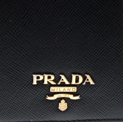 Pre Owned Prada Black Saffiano Leather Tri Fold Wallet 