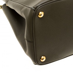 Pre Owned Prada Green 2 Tone Saffiano Lux Leather Medium Double Zip Tote