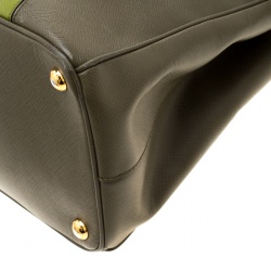 Pre Owned Prada Green 2 Tone Saffiano Lux Leather Medium Double Zip Tote