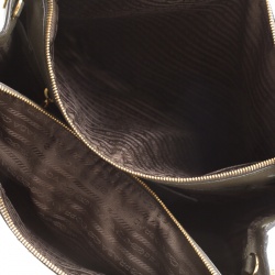 Pre Owned Prada Green 2 Tone Saffiano Lux Leather Medium Double Zip Tote