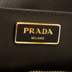 Pre Owned Prada Green 2 Tone Saffiano Lux Leather Medium Double Zip Tote