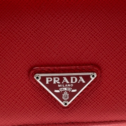 Pre Owned Prada Red Saffiano Triang Leather Continental Wallet
