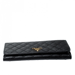 Pre Owned Prada Black Quilted Saffiano Leather Continental Wallet