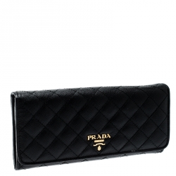 Pre Owned Prada Black Quilted Saffiano Leather Continental Wallet