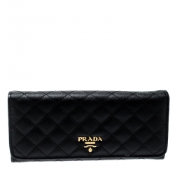 Pre Owned Prada Black Quilted Saffiano Leather Continental Wallet