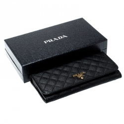 Pre Owned Prada Black Quilted Saffiano Leather Continental Wallet