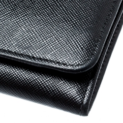 Pre Owned Prada Black Saffiano Leather Continental Wallet