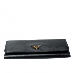 Pre Owned Prada Black Saffiano Leather Continental Wallet