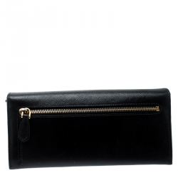 Pre Owned Prada Black Saffiano Leather Continental Wallet