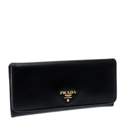 Pre Owned Prada Black Saffiano Leather Continental Wallet