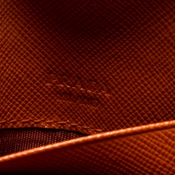 Pre Owned Prada Orange Saffiano Leather Card Case