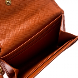 Pre Owned Prada Orange Saffiano Leather Card Case
