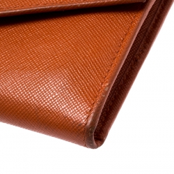 Pre Owned Prada Orange Saffiano Leather Card Case