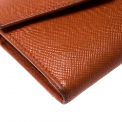 Pre Owned Prada Orange Saffiano Leather Card Case