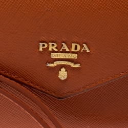 Pre Owned Prada Orange Saffiano Leather Card Case